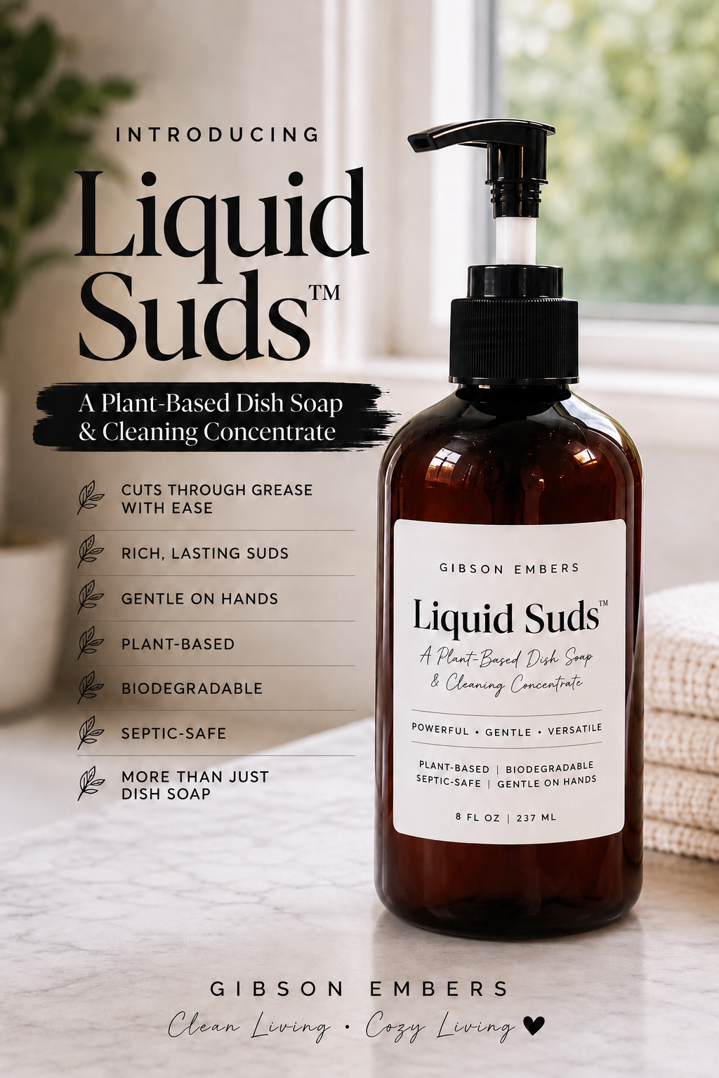 Liquid Suds™ -Plant-Based Dish Soap & Cleaning Concentrate
Pre-ORDER